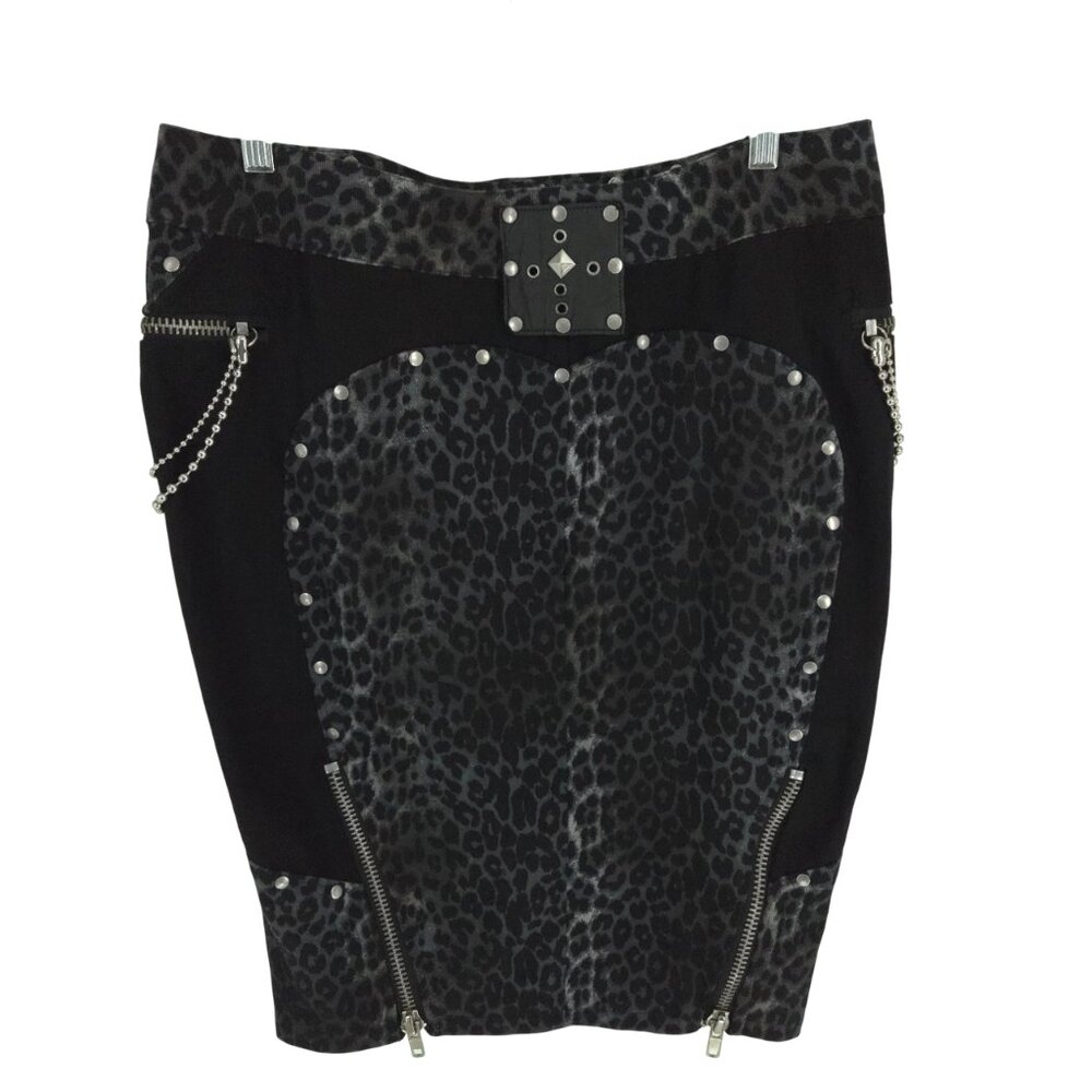 Lip Service Pencil Skirt Punk Grunge Mob wife Animal Print Chains Zippers Y2K L - Picture 7 of 16